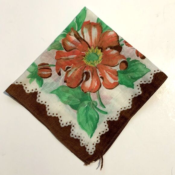 Pink Orange Large Floral Handkerchief Cottage Core Granny Vintage READ - Picture 1 of 4